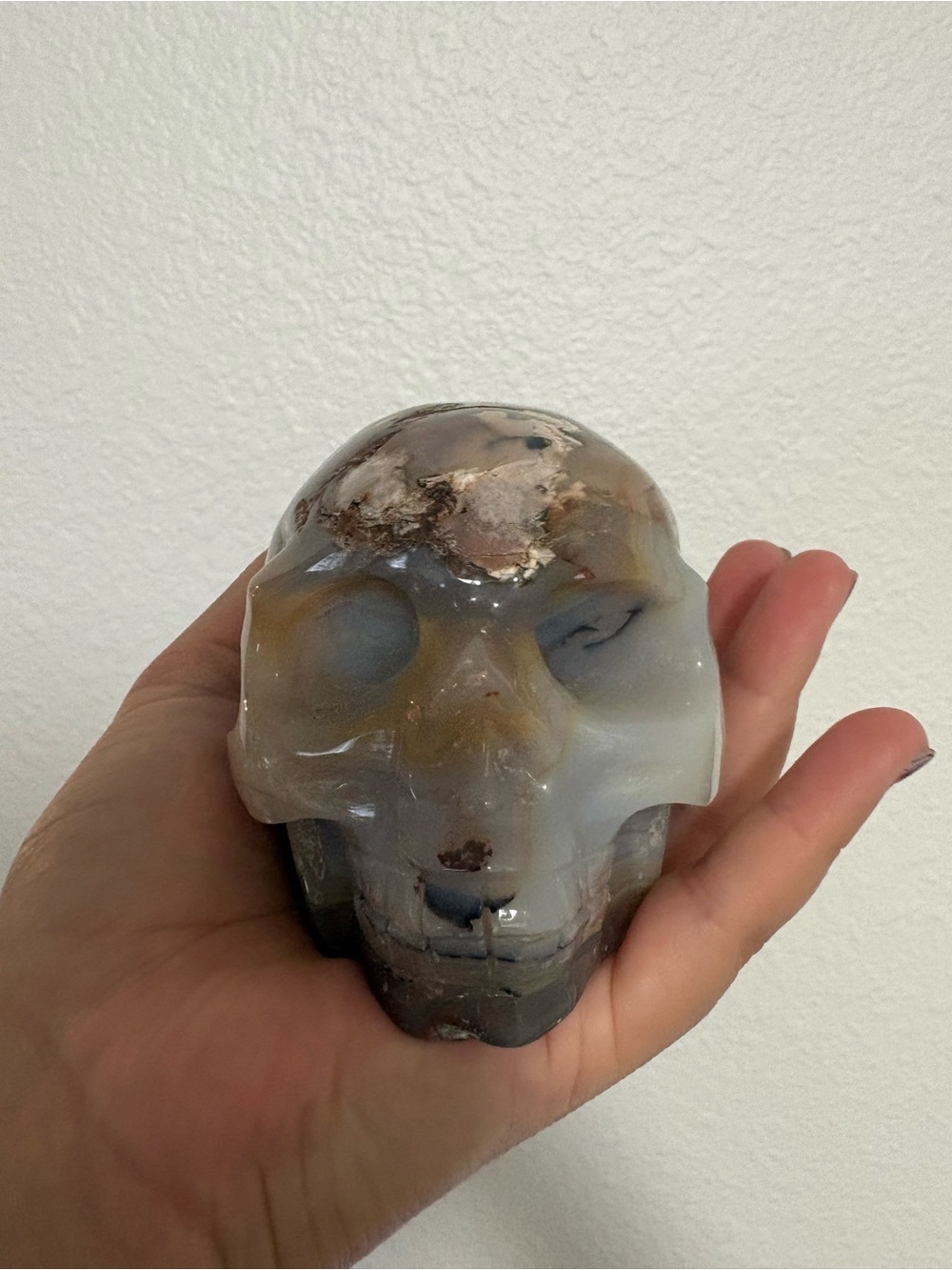 Hand-Carved flower Agate crystal Skull